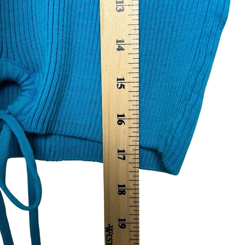 NWT Primark Blue Cropped Shirt Drawstring Tie Womens Size Small - Picture 7 of 8